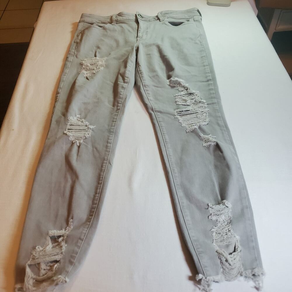 American Eagle Womens Super Stretch X High Rise Distressed Gray Jeans Size 14